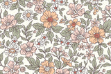 Rib Jersey, Rippenjersey mit Blumen, wollweiß, grün, 0,5 m