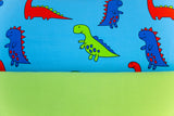 Stoffpaket Jersey + Bündchen Jersey mit Dinosauriern, aqua, grün