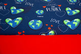 French Terry + Bündchen "Save the Planet", blau, rot