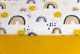 Stoffpaket French Terry + Bündchen French Terry mit Regenbogen und Sonne, Fräulein von Julie, ecru, senf