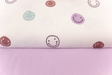 Stoffpaket French Terry + Bündchen mit Smileys, wollweiß, flieder