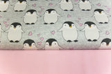 Stoffpaket French Terry mit Pinguinen, grau, rosa
