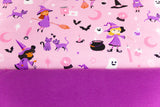 Stoffpaket Jersey + Bündchen mit Hexen, Halloween, rosa, violett