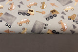 Stoffpaket Jersey + Bündchen Jersey mit Fahrzeugen, grau, anthrazit