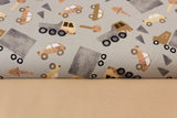 Stoffpaket Jersey + Bündchen Jersey mit Fahrzeugen, grau, beige