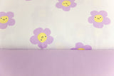 Stoffpaket Jersey + Bündchen Jersey mit fröhlichen Blumen, weiß, flieder
