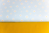 Stoffpaket Jersey + Bündchen Jersey mit Blumen, Gänseblümchen, hellblau, goldgelb