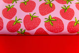 Stoffpaket Jersey + Bündchen Jersey mit großen Erdbeeren, rosa, rot