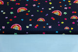 Stoffpaket Jersey + Bündchen mit Regenbogen, dunkelblau, hellblau