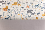 Stoffpaket Jersey + Bündchen mit Safari Tieren, weiß, grau
