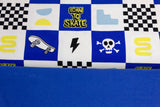 Stoffpaket Jersey + Bündchen Jersey mit Skateboards, blau