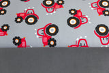 Stoffpaket Jersey + Bündchen mit rotem Traktor, Trekker, grau, dunkelgrau