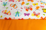 Stoffpaket Organic Jersey + Bündchen mit Schmetterlingen, weiß, orange