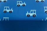 Stoffpaket Jersey + Bündchen Jersey mit Traktoren, blau