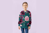Stretch Sweat, Jogging Sweat mit Rosen, Glitzerpüppi, petrol, 0,5 m