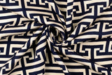 Viskose Satin geometrisch, marine, 0,5 m