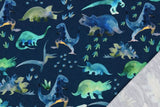 Stoffpaket Organic Jersey + Bündchen mit Dinosauriern, marine, smaragd