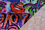 French Terry mit Graffiti, pink, 0,5 m