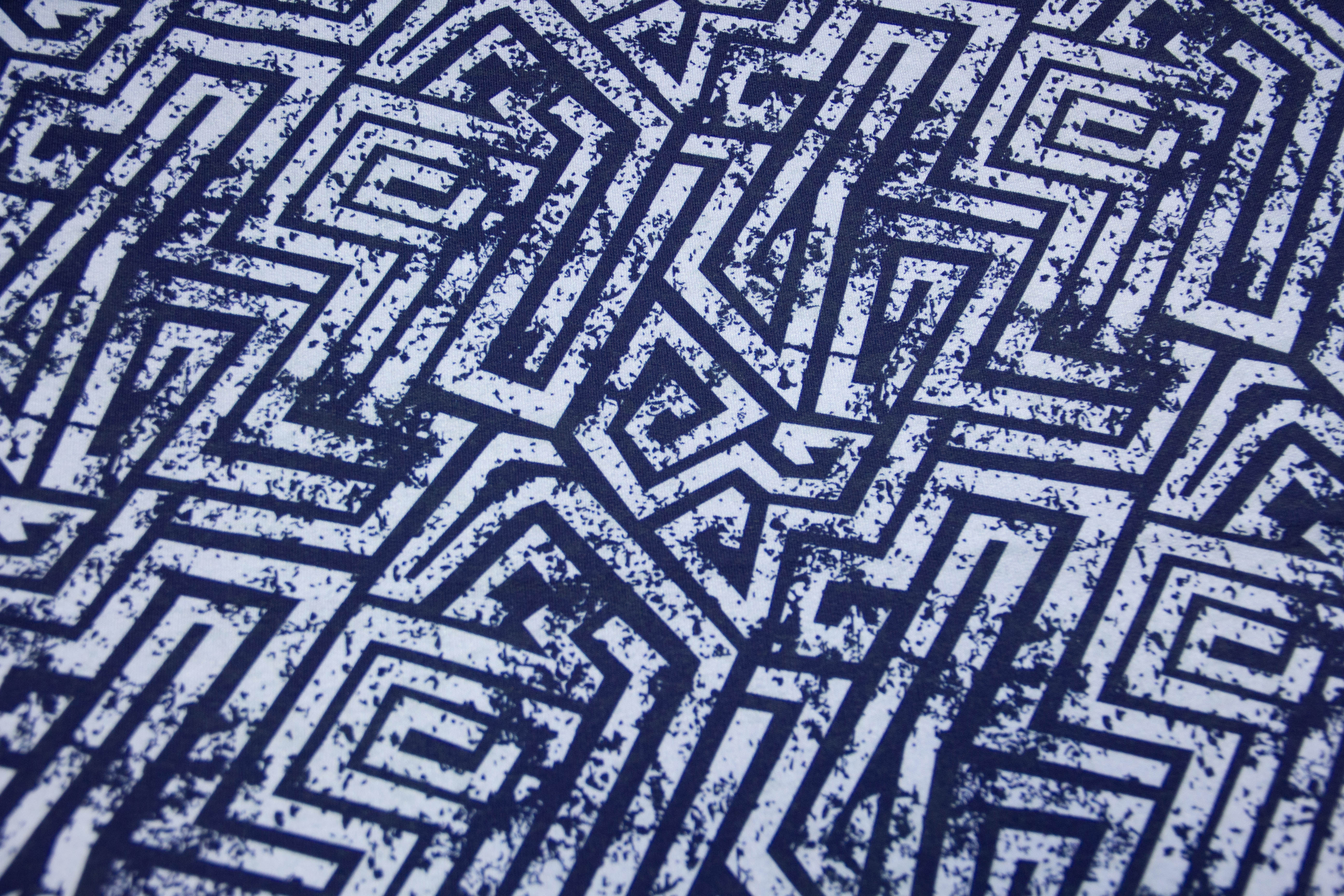 Stoffpaket French Terry + Bündchen "Labyrinth", marineblau