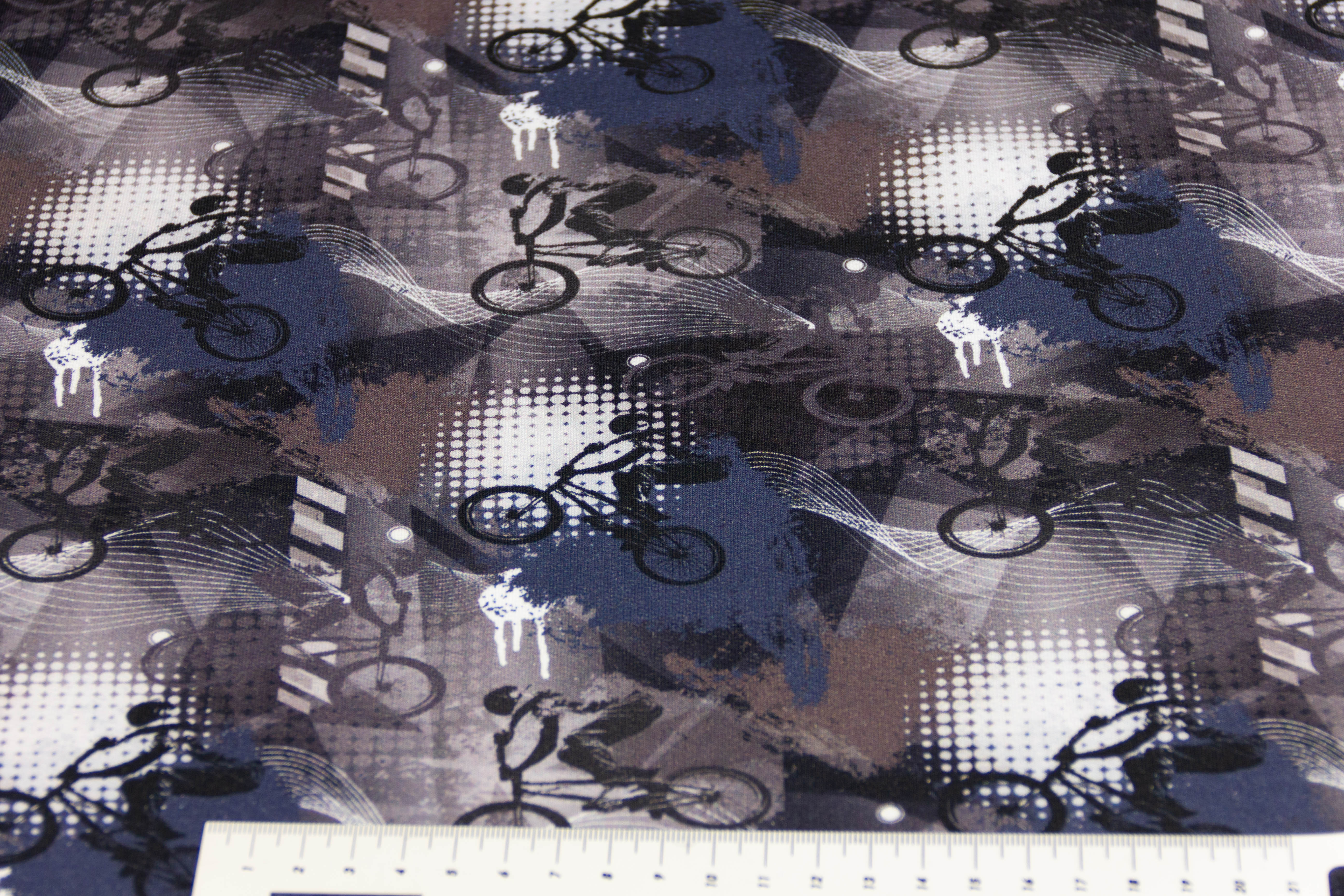 Stoffpaket French Terry + Bündchen, Fahrräder, anthrazit, blau