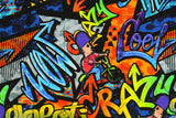 Stoffpaket French Terry + Bündchen Graffiti, blau, schwarz