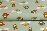 Stoffpaket Jersey + Bündchen mit Bären und Regenbogen, altmint, senf