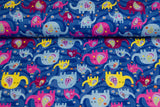 Stoffpaket Jersey + Bündchen, Elefanten, blau, gelb