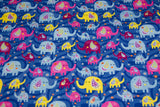 Stoffpaket Jersey + Bündchen, Elefanten, blau, gelb