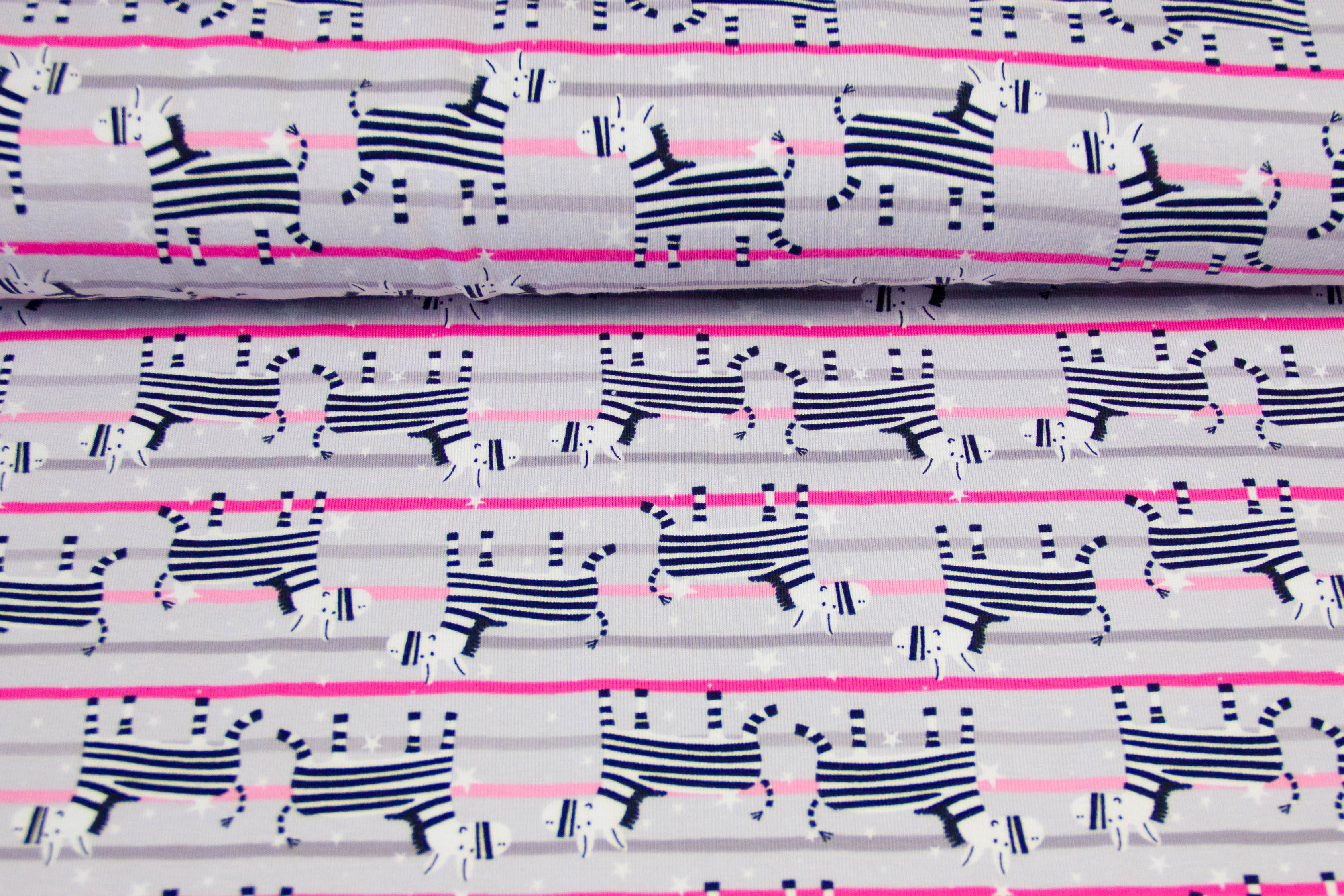 Stoffpaket Jersey + Bündchen mit Zebras, grau, pink