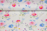 Stoffpaket Jersey + Bündchen mit Aquarell Blumen, blau