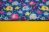 Stoffpaket Jersey mit Elefanten, blau, gelb