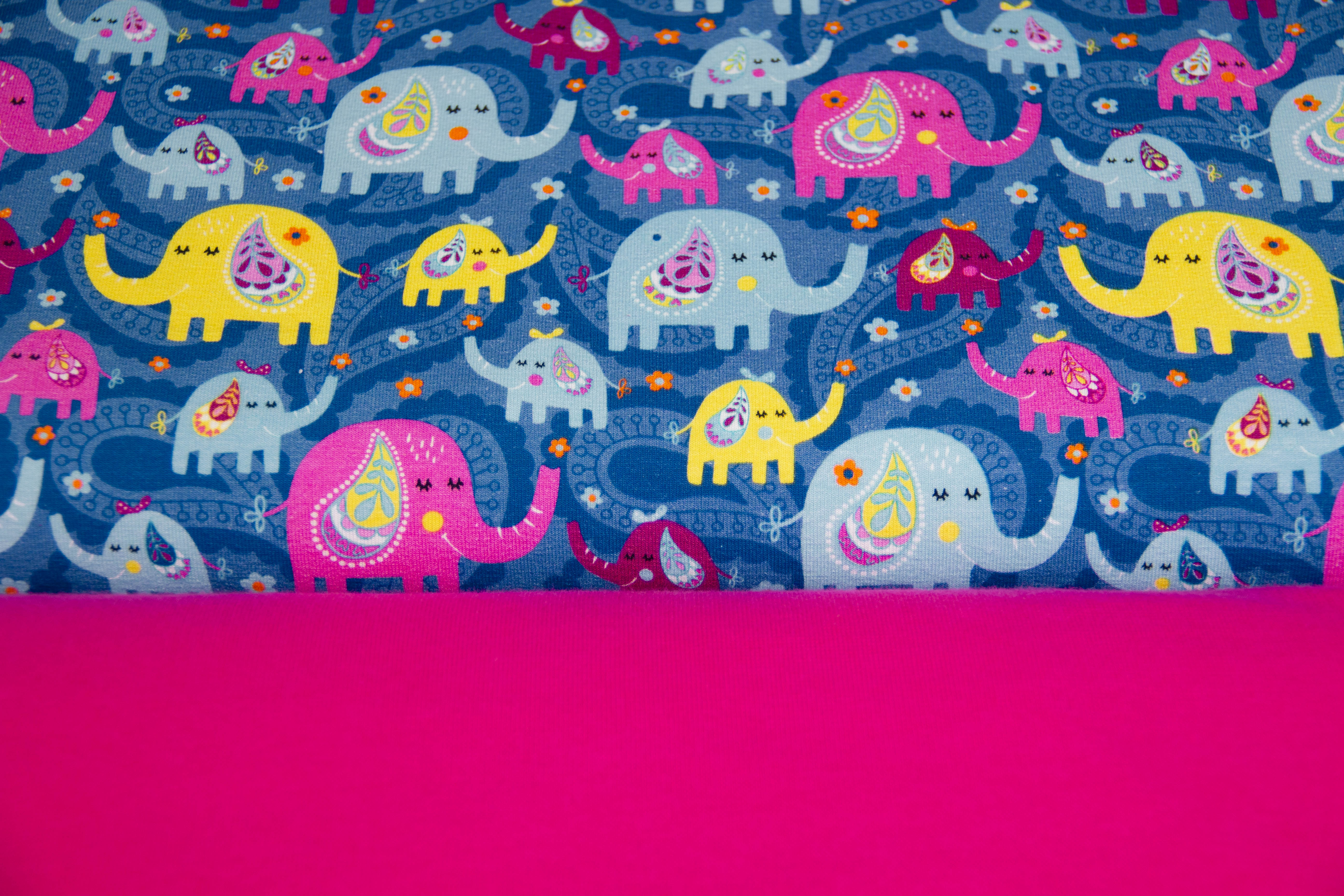 Stoffpaket Jersey mit Elefanten, blau, pink