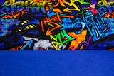 Stoffpaket French Terry + Bündchen Graffiti, blau