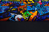 Stoffpaket French Terry + Bündchen Graffiti, blau, schwarz