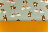 Stoffpaket Jersey + Bündchen mit Bären und Regenbogen, altmint, senf