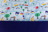 Stoffpaket Jersey + Bündchen mit Eisenbahn, hellblau, dunkelblau