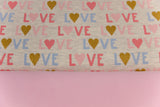Stoffpaket Jersey + Bündchen, Love, beige meliert, rosa