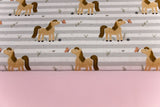 Stoffpaket Jersey + Bündchen mit Pferden, Fräulein von Julie, hellgrau, rosa
