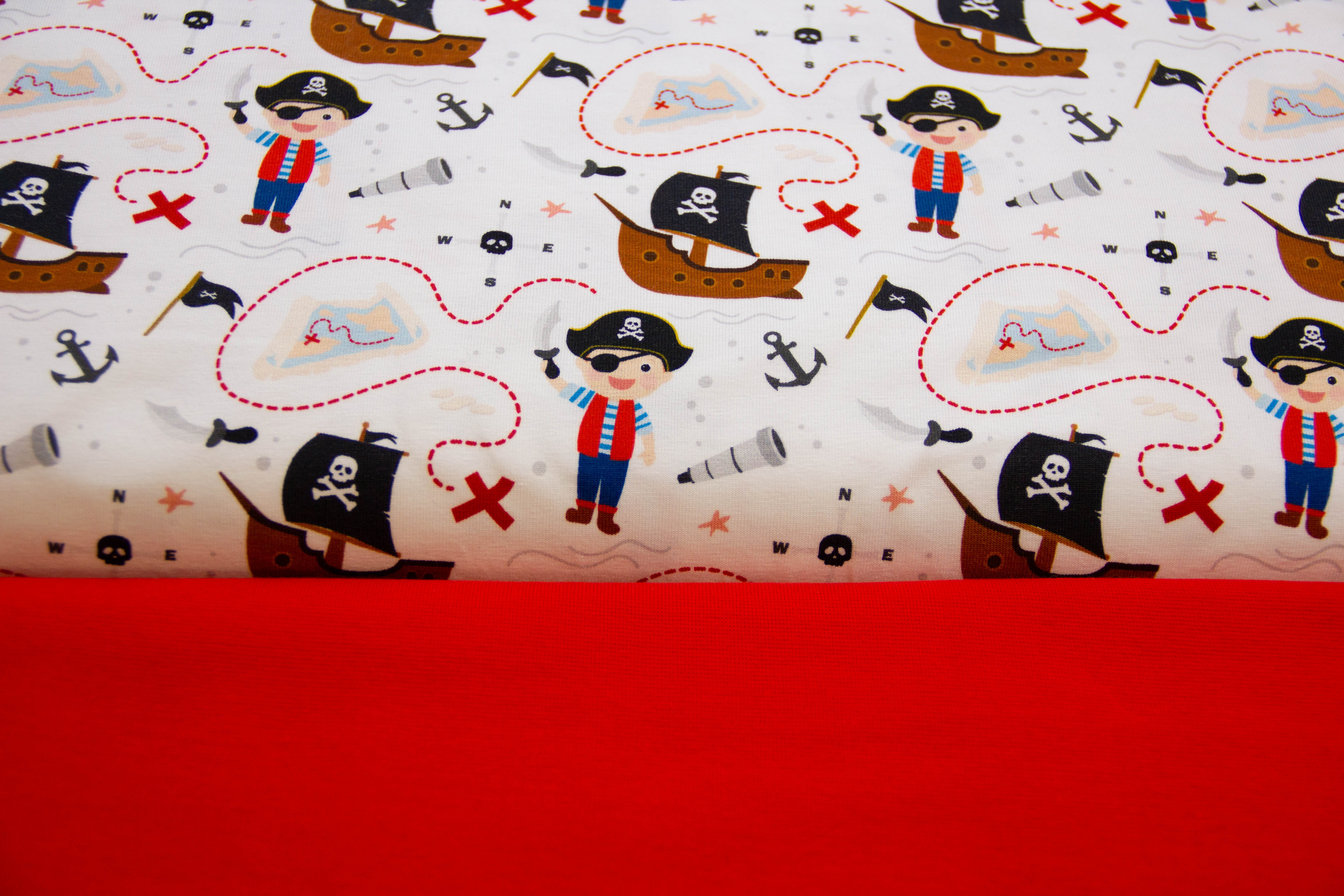 Stoffpaket Jersey mit Piraten, weiß, rot