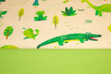 Stoffpaket Jersey + Bündchen mit Dinosauriern, Krokodilen, sand, grün